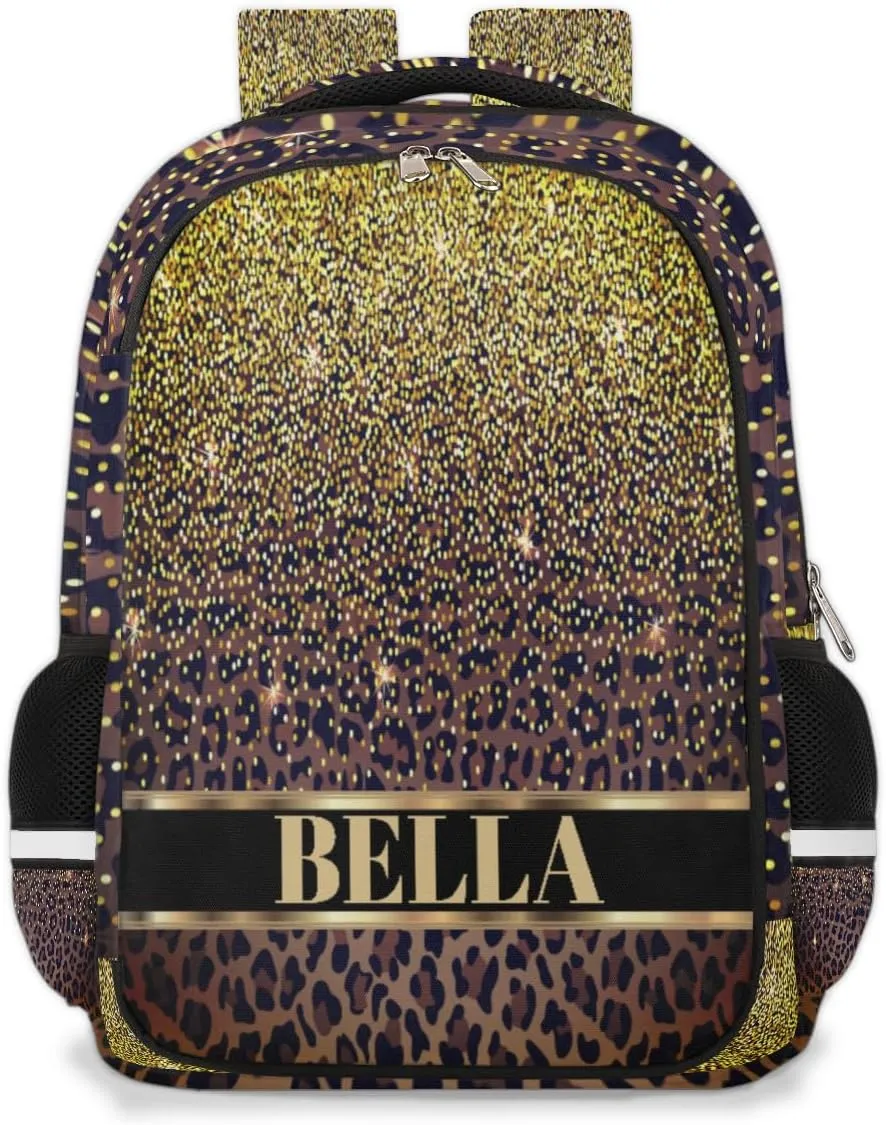 Personalized Kids Backpack Custom Backpack Schoolbag Children Bookbag for Boys & Girls Leopard Pattern Brown