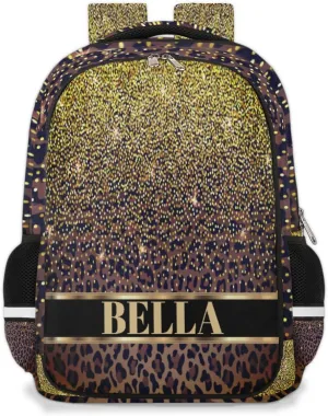 Personalized Kids Backpack Custom Backpack Schoolbag Children Bookbag for Boys & Girls Leopard Pattern Brown
