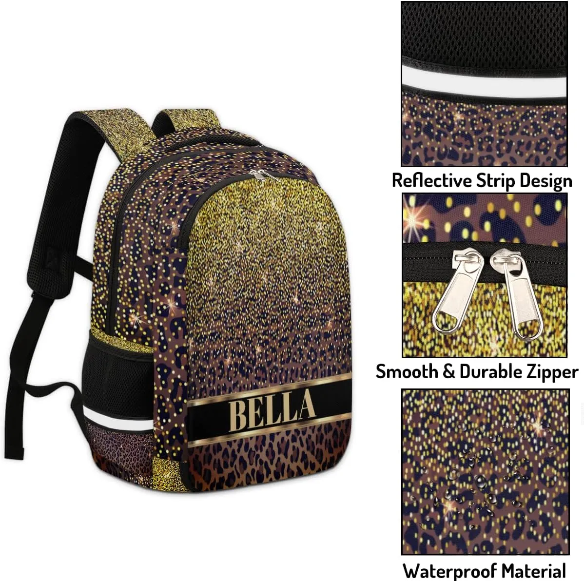 Personalized Kids Backpack Custom Backpack Schoolbag Children Bookbag for Boys & Girls Leopard Pattern Brown