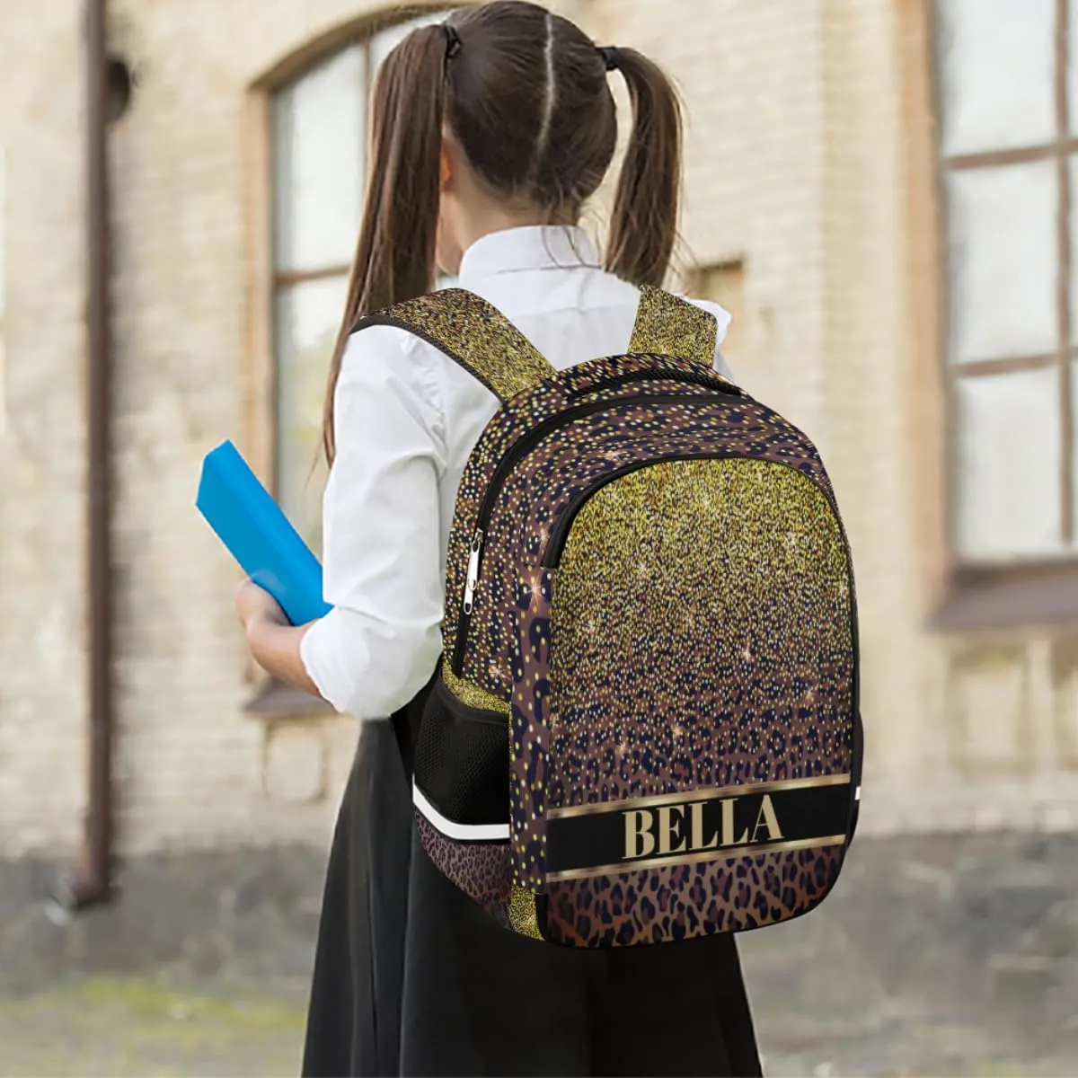 Personalized Kids Backpack Custom Backpack Schoolbag Children Bookbag for Boys & Girls Leopard Pattern Brown
