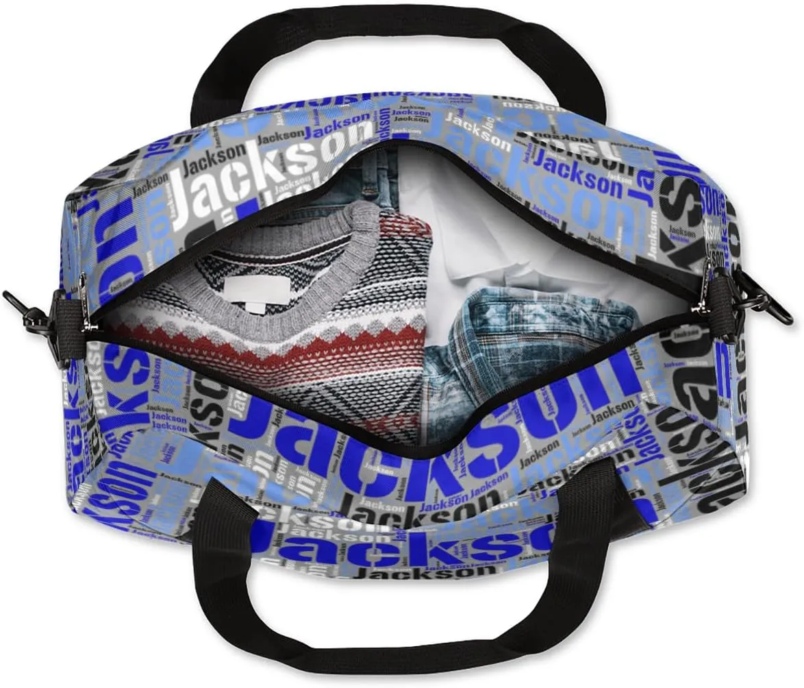 Personalized Kids Duffel Bag, Custom Sport Gym Bag, Dance Bag Weekender Carry On Bags Travel Duffel Bag for Boy & Girl Blue Black