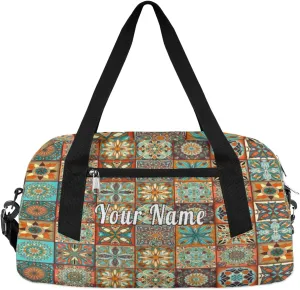 Personalized Kids Duffel Bag Mexican Talavera Flower,Custom Sport Gym Bag for Boys Girls,WWeekender Overnight Bags Travel Duffel Bag,Customized Kids Gift