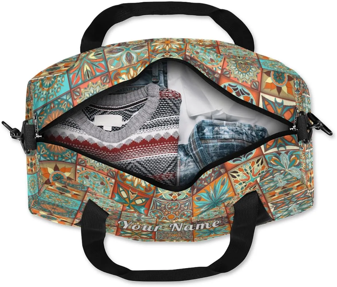 Personalized Kids Duffel Bag Mexican Talavera Flower,Custom Sport Gym Bag for Boys Girls,WWeekender Overnight Bags Travel Duffel Bag,Customized Kids Gift