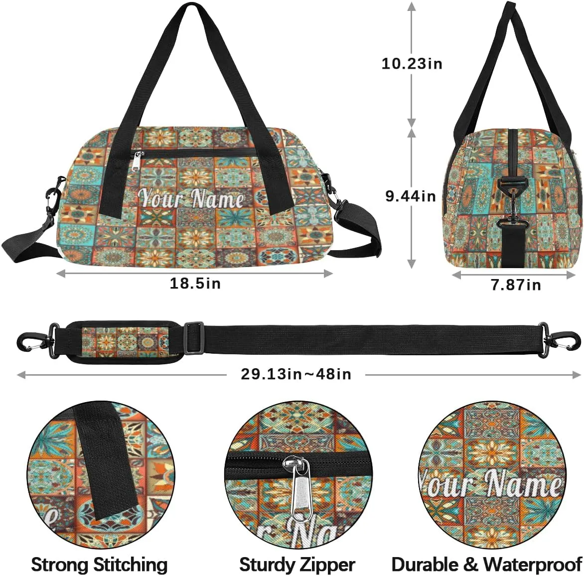 Personalized Kids Duffel Bag Mexican Talavera Flower,Custom Sport Gym Bag for Boys Girls,WWeekender Overnight Bags Travel Duffel Bag,Customized Kids Gift