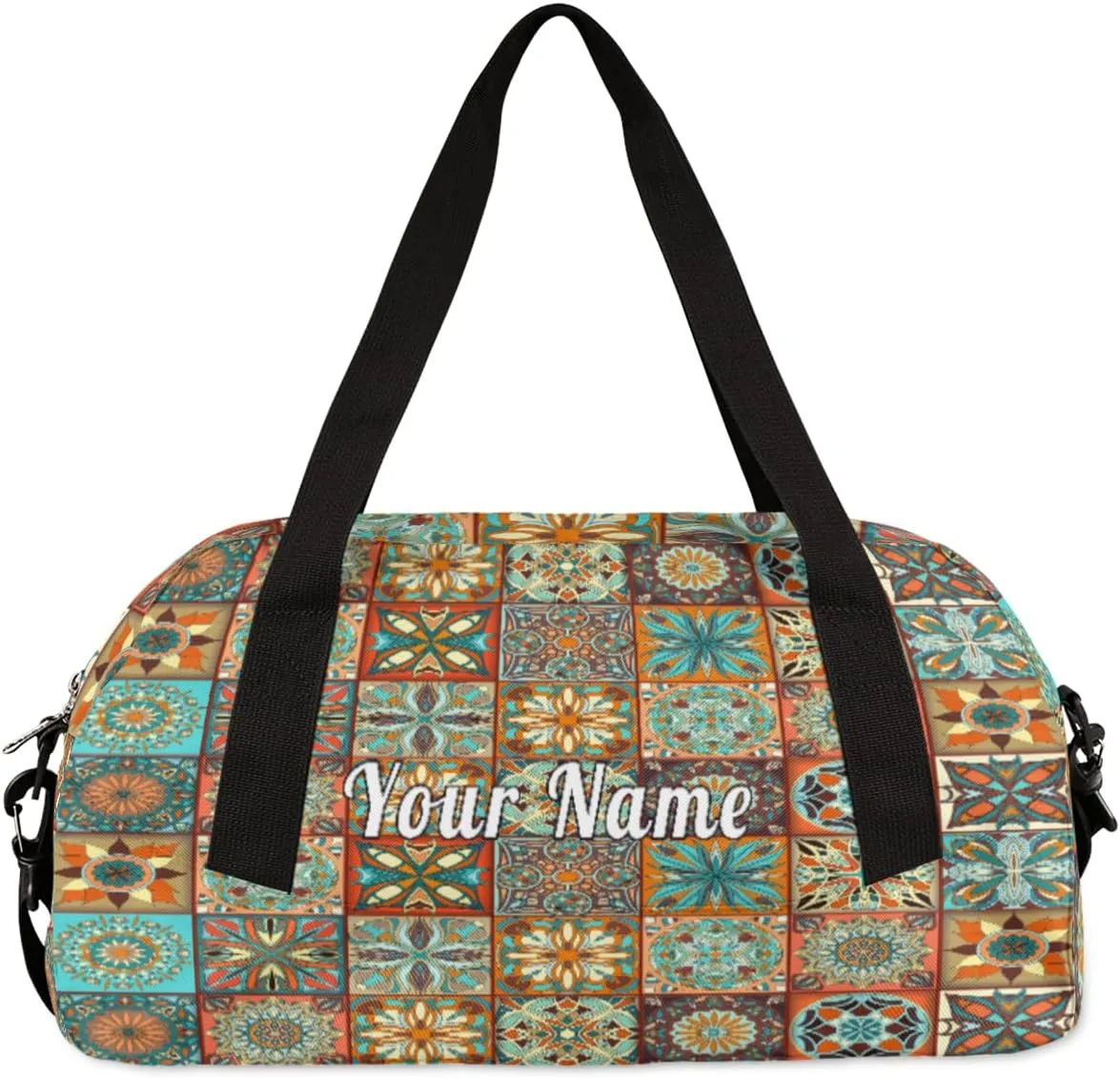 Personalized Kids Duffel Bag Mexican Talavera Flower,Custom Sport Gym Bag for Boys Girls,WWeekender Overnight Bags Travel Duffel Bag,Customized Kids Gift