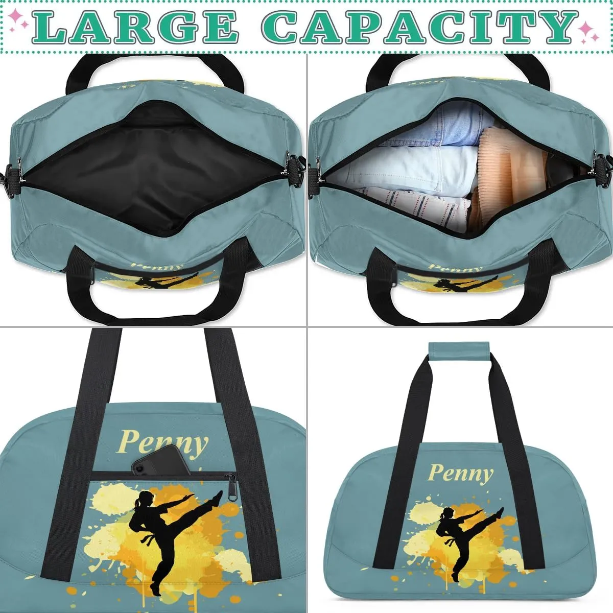 Personalized Kids Duffel Bag,Custom Sport Gym Bag for Boys Girls,Weekender Overnight Bags Travel Duffel Bag,Customized Kids Gift Martial Arts
