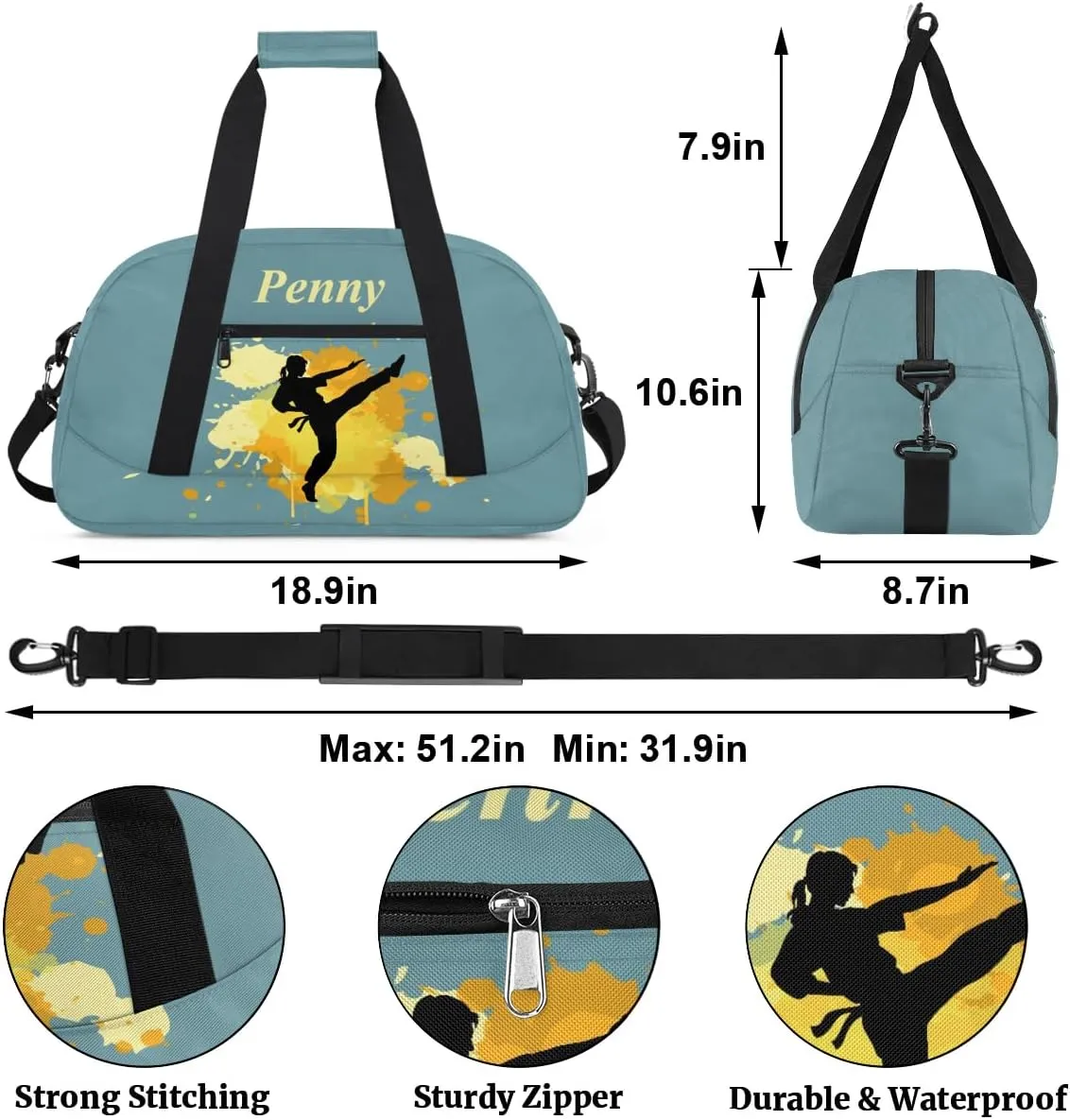 Personalized Kids Duffel Bag,Custom Sport Gym Bag for Boys Girls,Weekender Overnight Bags Travel Duffel Bag,Customized Kids Gift Martial Arts
