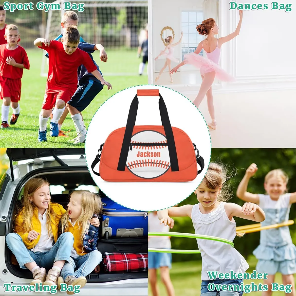 Personalized Kids Gym Bag Baseball Orange Print Custom Name Sport Duffel Bag for Teens Boys Large Practice Workout Bags Travel Duffel Bag