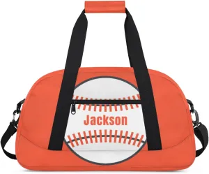 Personalized Kids Gym Bag Baseball Orange Print Custom Name Sport Duffel Bag for Teens Boys Large Practice Workout Bags Travel Duffel Bag