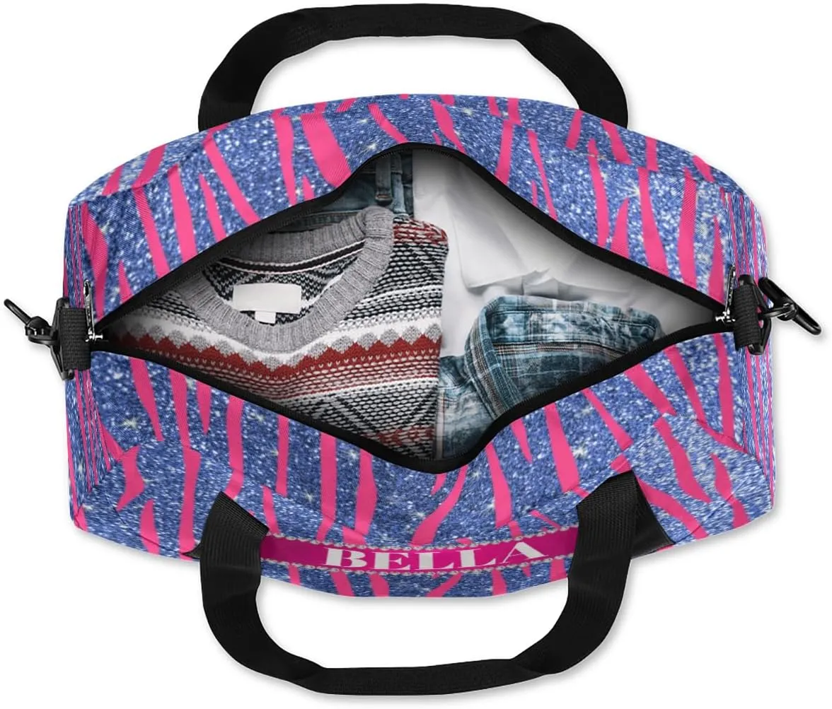 Personalized Kids Gym Bag, Custom Sport Duffel Bag, Dance Bag Weekender Bags Travel Duffel Bag for Boy & Girl Hot Pink Zebra Stripes