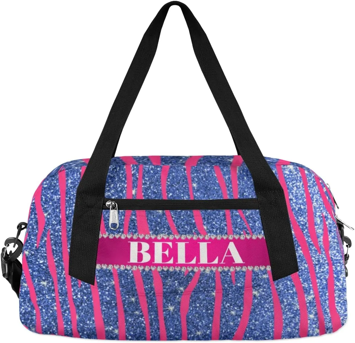 Personalized Kids Gym Bag, Custom Sport Duffel Bag, Dance Bag Weekender Bags Travel Duffel Bag for Boy & Girl Hot Pink Zebra Stripes