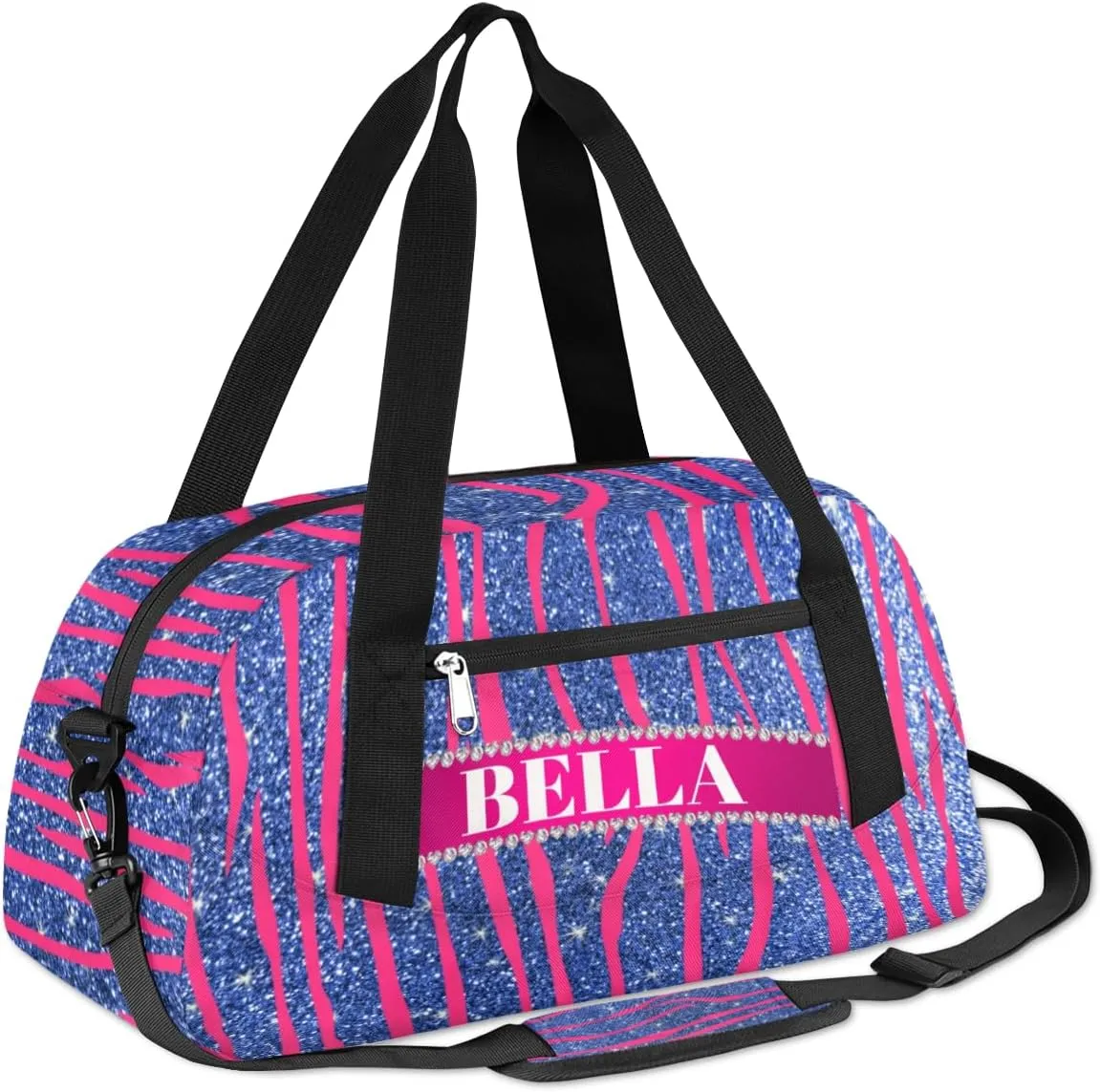 Personalized Kids Gym Bag, Custom Sport Duffel Bag, Dance Bag Weekender Bags Travel Duffel Bag for Boy & Girl Hot Pink Zebra Stripes