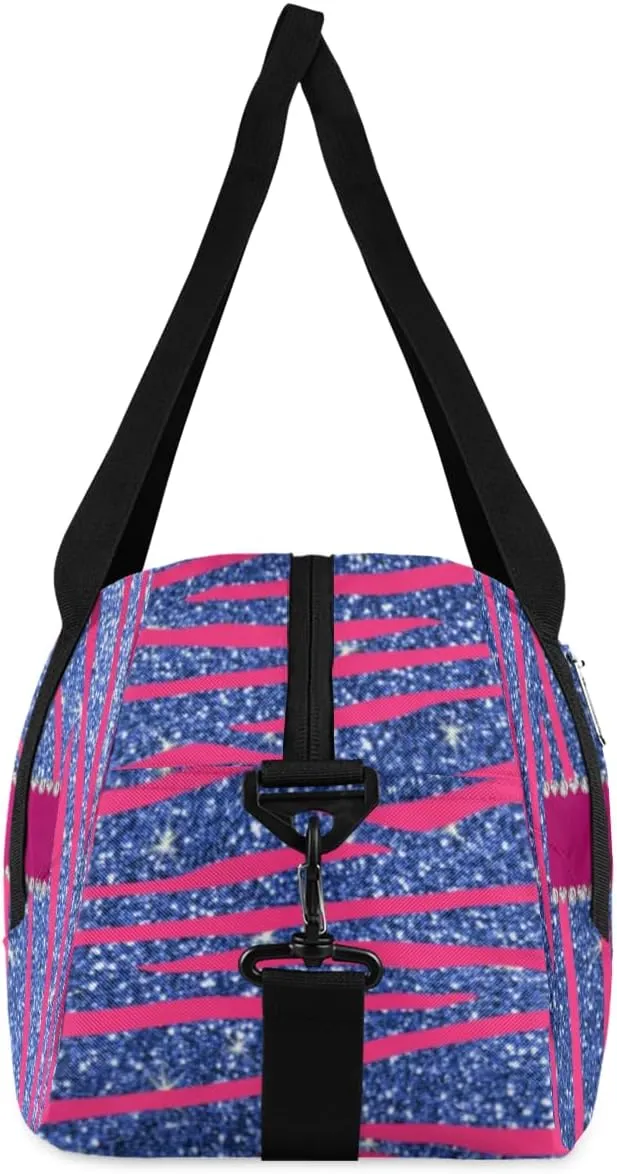 Personalized Kids Gym Bag, Custom Sport Duffel Bag, Dance Bag Weekender Bags Travel Duffel Bag for Boy & Girl Hot Pink Zebra Stripes