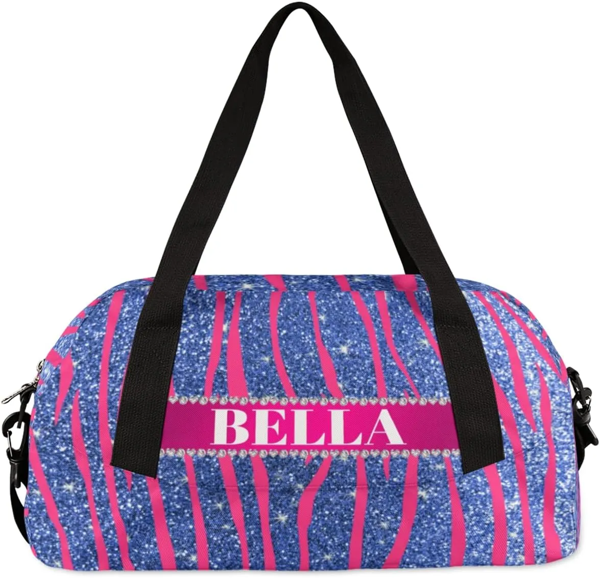Personalized Kids Gym Bag, Custom Sport Duffel Bag, Dance Bag Weekender Bags Travel Duffel Bag for Boy & Girl Hot Pink Zebra Stripes