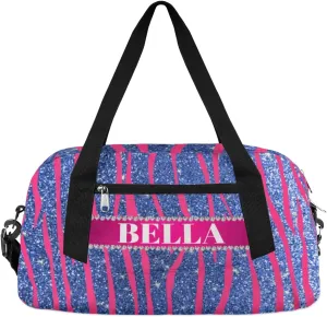 Personalized Kids Gym Bag, Custom Sport Duffel Bag, Dance Bag Weekender Bags Travel Duffel Bag for Boy & Girl Hot Pink Zebra Stripes