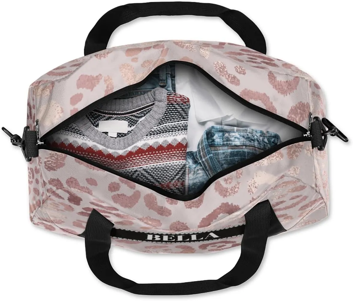 Personalized Kids Gym Bag, Custom Sport Duffel Bag, Dance Bag Weekender Bags Travel Duffel Bag for Boy & Girl Leopard Rose