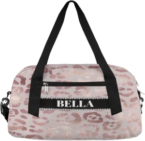 Personalized Kids Gym Bag, Custom Sport Duffel Bag, Dance Bag Weekender Bags Travel Duffel Bag for Boy & Girl Leopard Rose