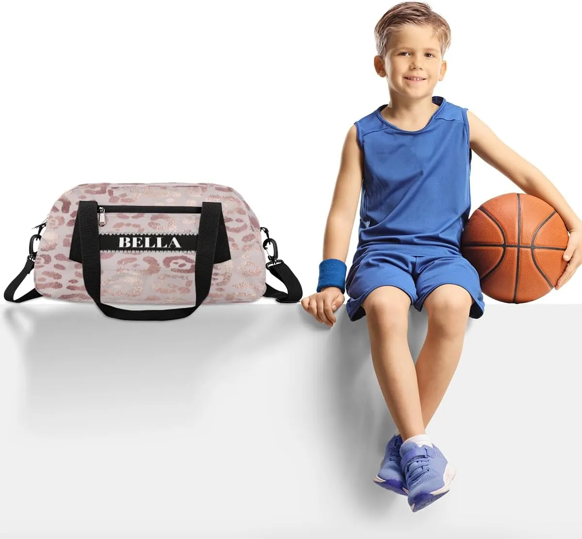 Personalized Kids Gym Bag, Custom Sport Duffel Bag, Dance Bag Weekender Bags Travel Duffel Bag for Boy & Girl Leopard Rose