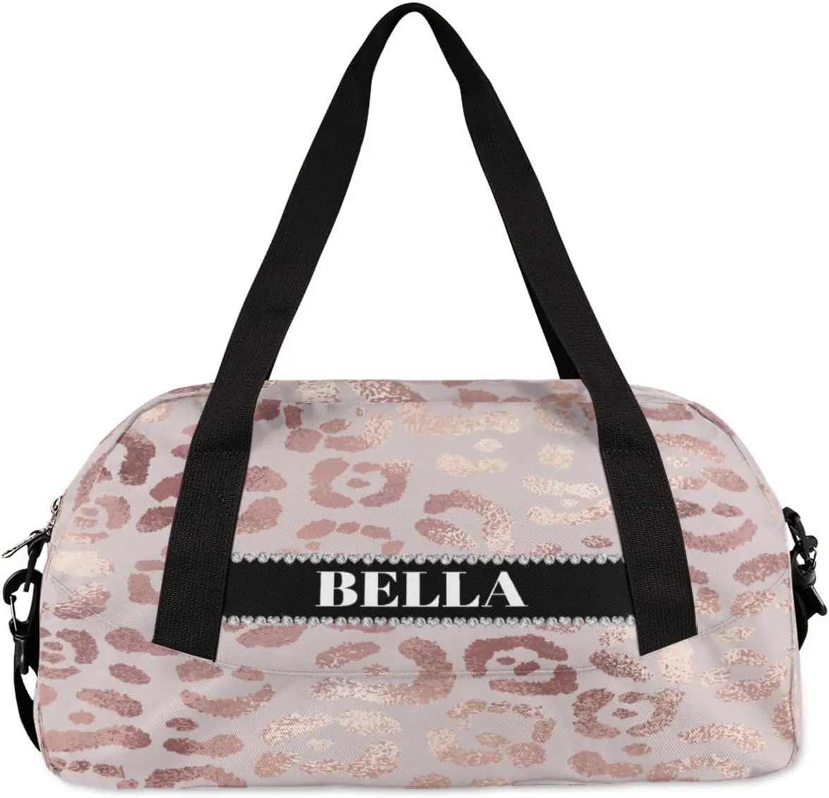 Personalized Kids Gym Bag, Custom Sport Duffel Bag, Dance Bag Weekender Bags Travel Duffel Bag for Boy & Girl Leopard Rose