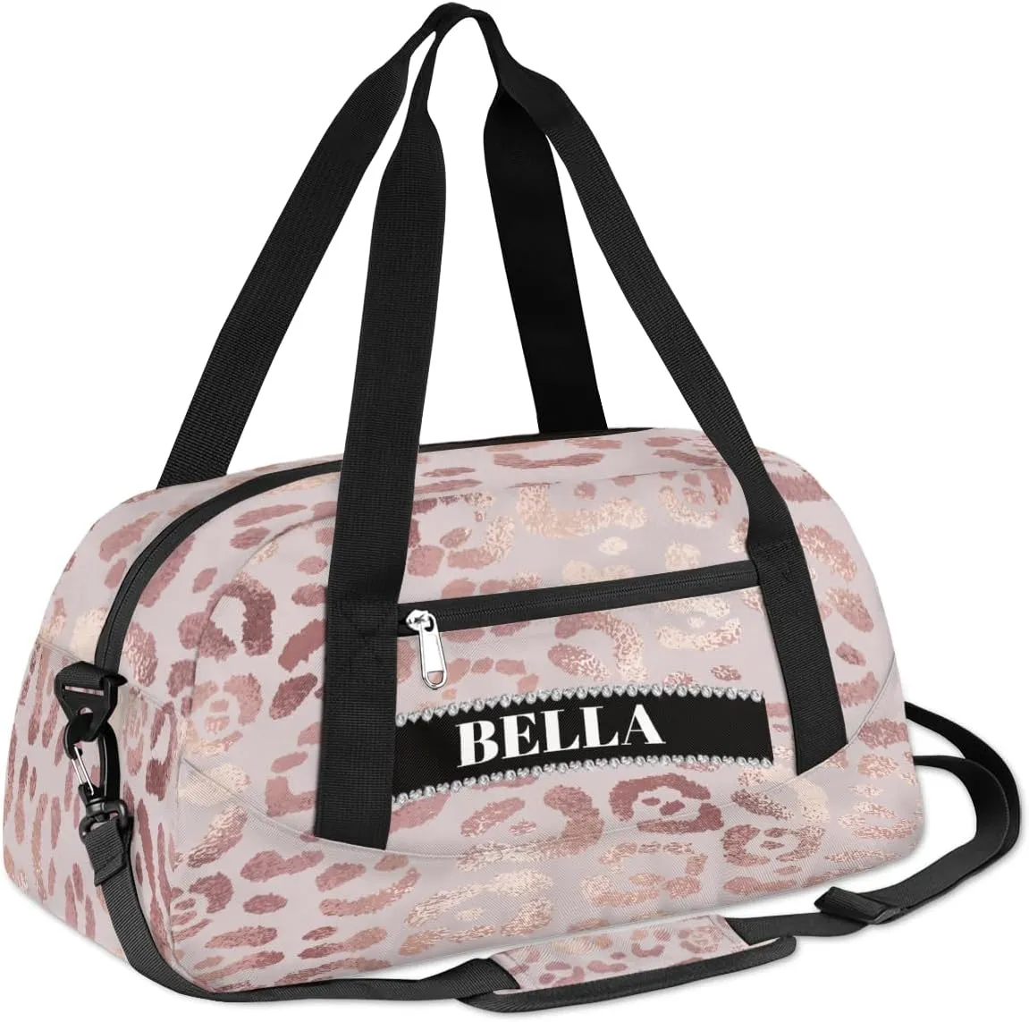 Personalized Kids Gym Bag, Custom Sport Duffel Bag, Dance Bag Weekender Bags Travel Duffel Bag for Boy & Girl Leopard Rose