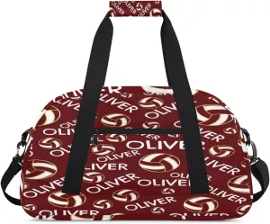 Personalized Kids Gym Bag, Custom Sport Duffel Bag, Dance Bag Weekender Bags Travel Duffel Bag for Boy & Girl Red Volleyball Text