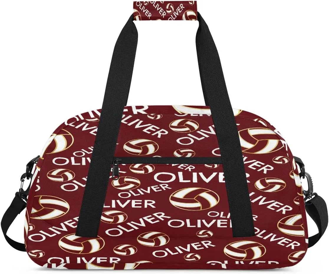 Personalized Kids Gym Bag, Custom Sport Duffel Bag, Dance Bag Weekender Bags Travel Duffel Bag for Boy & Girl Red Volleyball Text