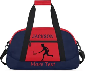 Personalized Kids Gym Bag for Boys Custom Name Sports Duffel Bag Weekender Overnight Travel Bags Navy Blue Badminton Gifts