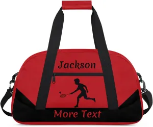 Personalized Kids Gym Bag for Boys Custom Name Sports Duffel Bag Weekender Overnight Travel Bags Red Badminton Gifts