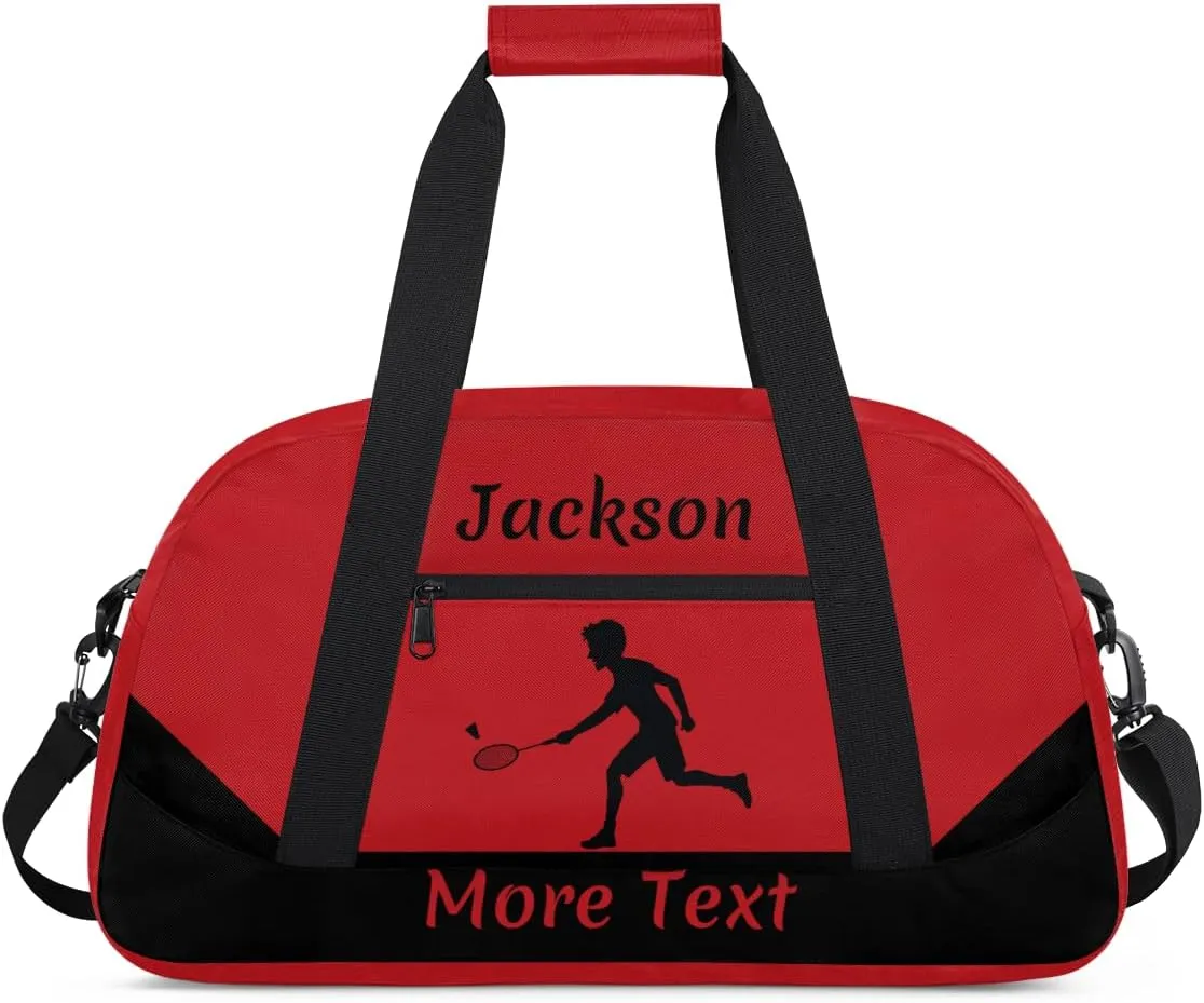 Personalized Kids Gym Bag for Boys Custom Name Sports Duffel Bag Weekender Overnight Travel Bags Red Badminton Gifts