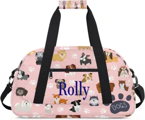 Personalized Kids Gym Bag for Boys, Personalized Custom Sports Gym Bag, Customized Kids Duffel Bags Dance Bag Weekender Overnight Bag Travel Duffel Bag, Size L, Cute Dog Puppy Set Paw Print