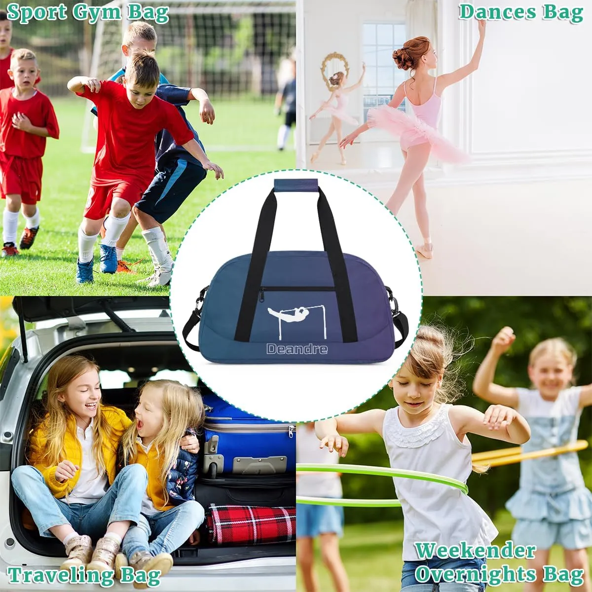 Personalized Kids Gymnastic Bag Dark Blue Purple Gymnastic Custom Name Sport Gymnast Duffel Bag for Girls Teens Large Dance Bags Travel Duffel Bag
