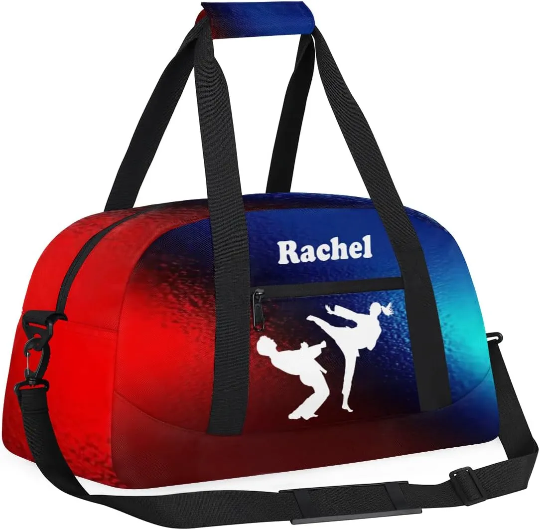 Personalized Martial Art Bag Duffel Bag for Girls, Custom Taekwondo Karate Bag Overnight Bags for Travel Weekender Practice White Battle