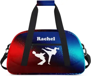 Personalized Martial Art Bag Duffel Bag for Girls, Custom Taekwondo Karate Bag Overnight Bags for Travel Weekender Practice White Battle