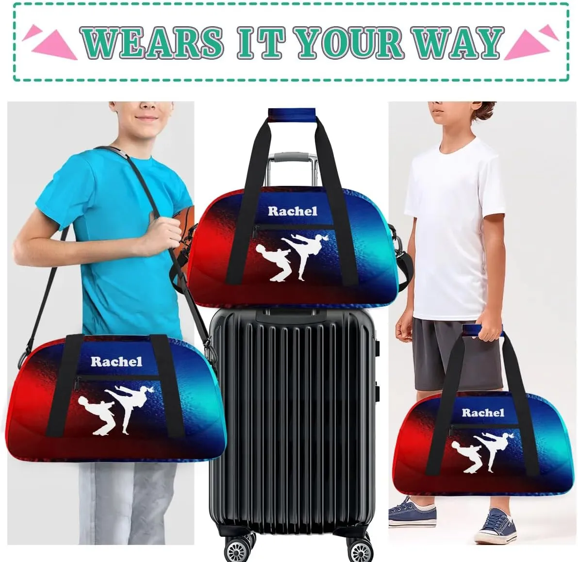 Personalized Martial Art Bag Duffel Bag for Girls, Custom Taekwondo Karate Bag Overnight Bags for Travel Weekender Practice White Battle