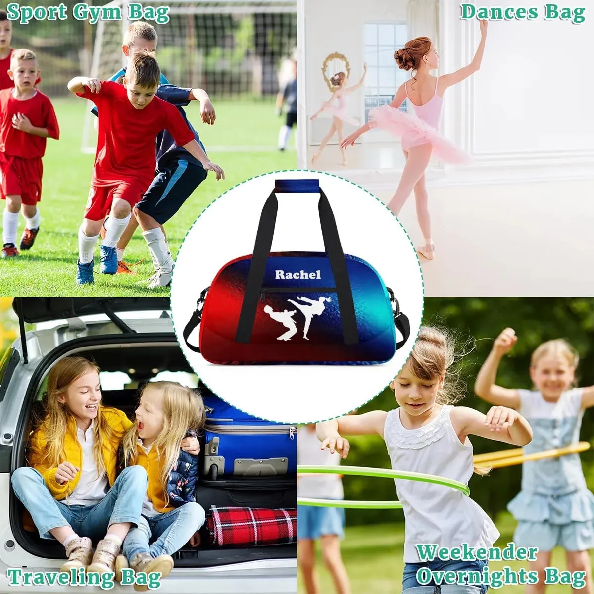 Personalized Martial Art Bag Duffel Bag for Girls, Custom Taekwondo Karate Bag Overnight Bags for Travel Weekender Practice White Battle