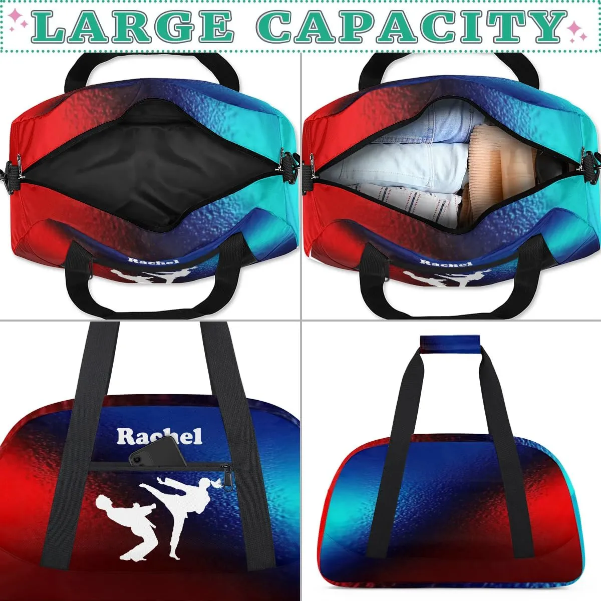 Personalized Martial Art Bag Duffel Bag for Girls, Custom Taekwondo Karate Bag Overnight Bags for Travel Weekender Practice White Battle