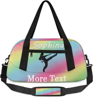 Personalized Martial Arts Bag with Name Custom Sport Duffle Bag for Kids Girls and Boys Overnight Bag Sleepover bag travel bag Weekender Bags Workout Bag for Gym Gymnastics Gift Rainbow Martial Arts