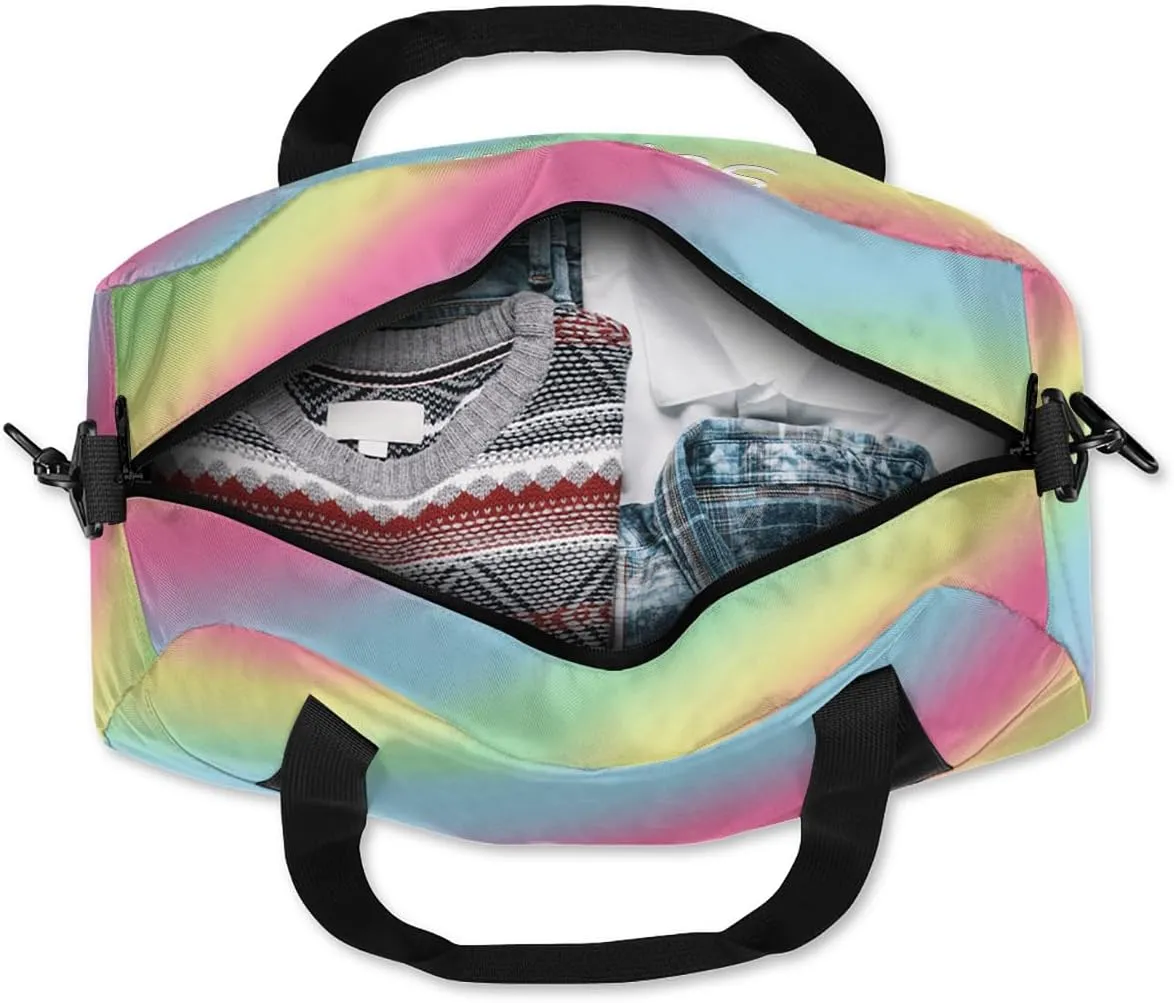 Personalized Martial Arts Bag with Name Custom Sport Duffle Bag for Kids Girls and Boys Overnight Bag Sleepover bag travel bag Weekender Bags Workout Bag for Gym Gymnastics Gift Rainbow Martial Arts
