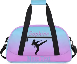 Personalized martial arts Bag with Name Custom Sport Duffle Bag Overnight Bag Sleepover bag travel bag Weekender Bags Workout Bag for Gym Gymnastics Gift purple blue martial arts