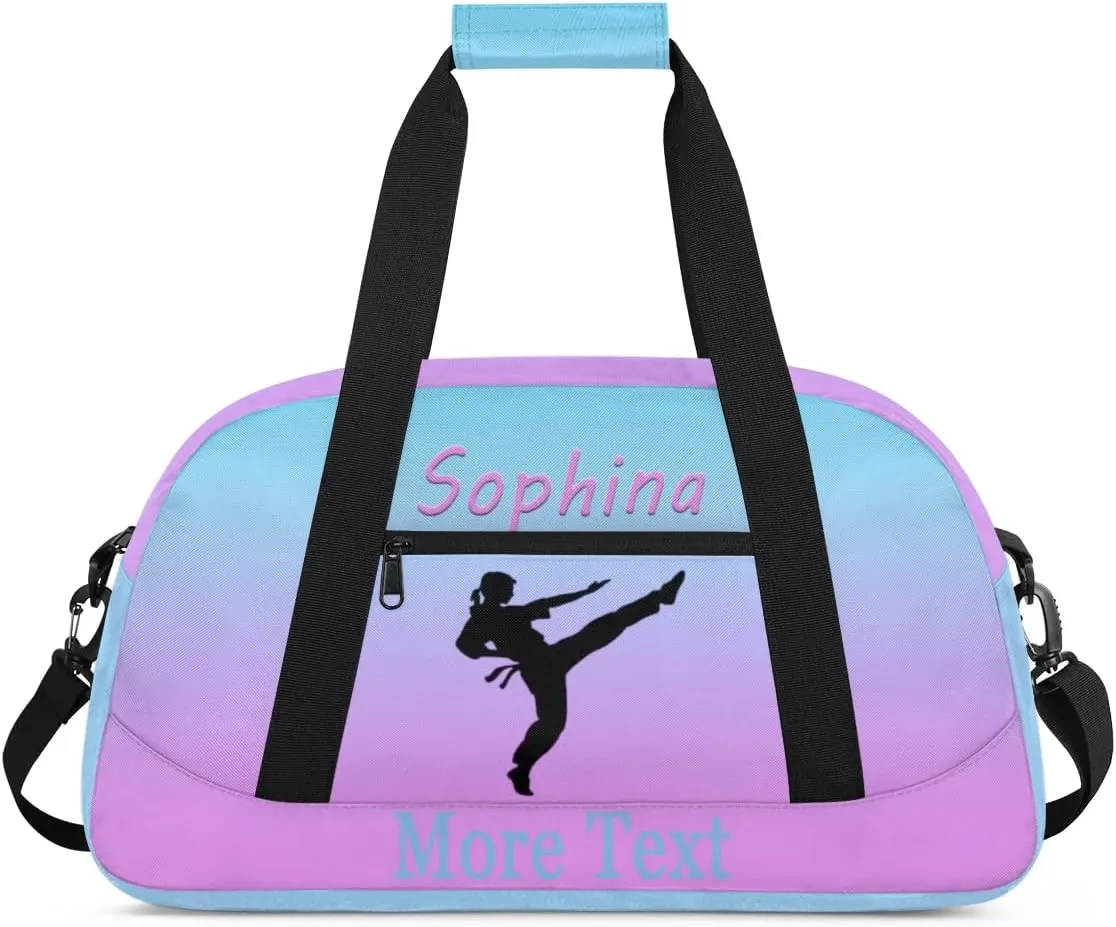 Personalized martial arts Bag with Name Custom Sport Duffle Bag Overnight Bag Sleepover bag travel bag Weekender Bags Workout Bag for Gym Gymnastics Gift purple blue martial arts