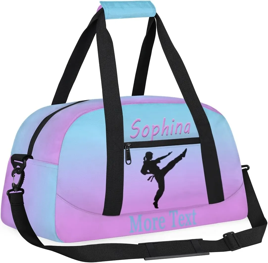 Personalized martial arts Bag with Name Custom Sport Duffle Bag Overnight Bag Sleepover bag travel bag Weekender Bags Workout Bag for Gym Gymnastics Gift purple blue martial arts