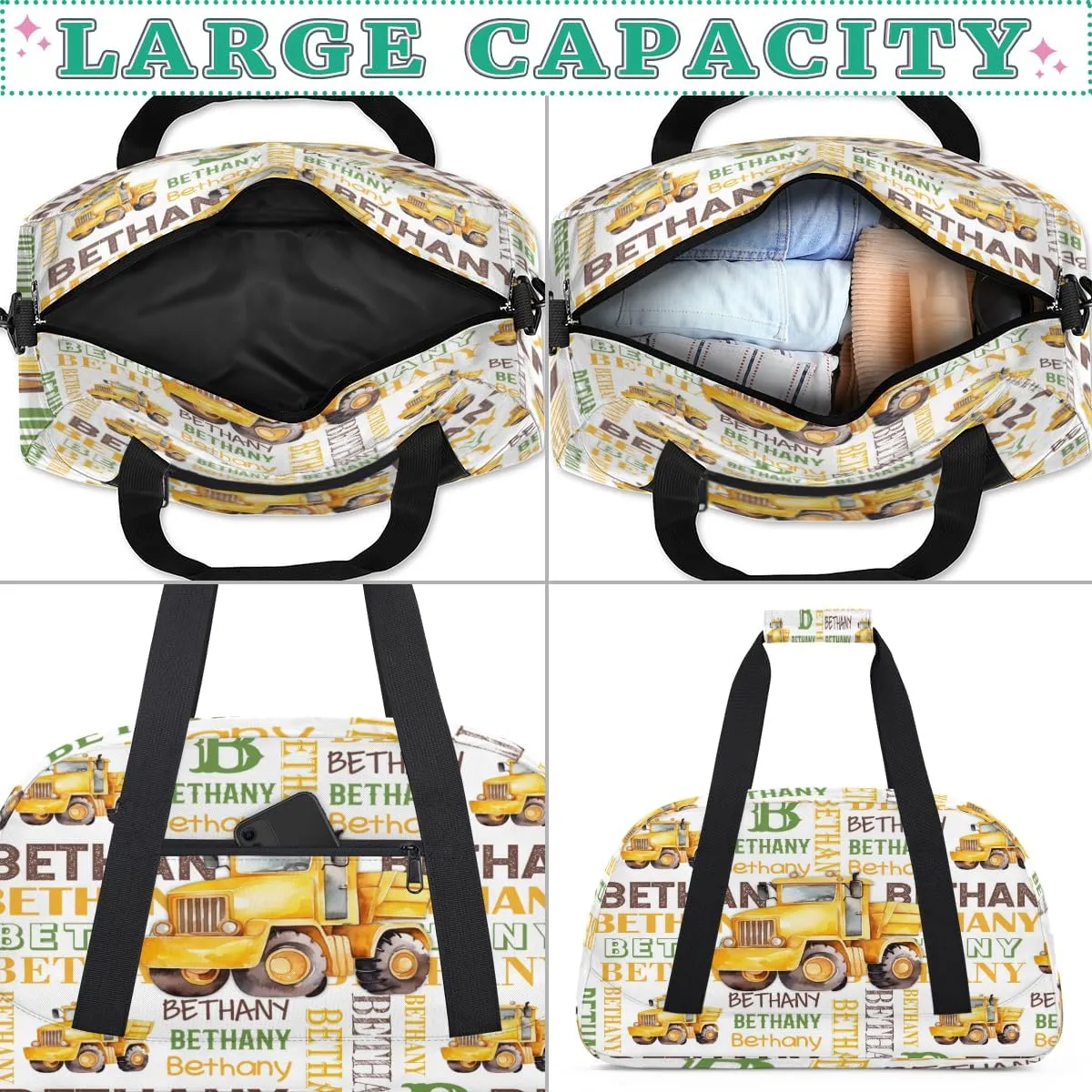 Personalized Mon-Ster Truck Sports Duffel Bag for Women Men, Custom Travel Gym Bags Birthday Gifts with Name, Mon-Ster Truck Overnight Weekender Bag