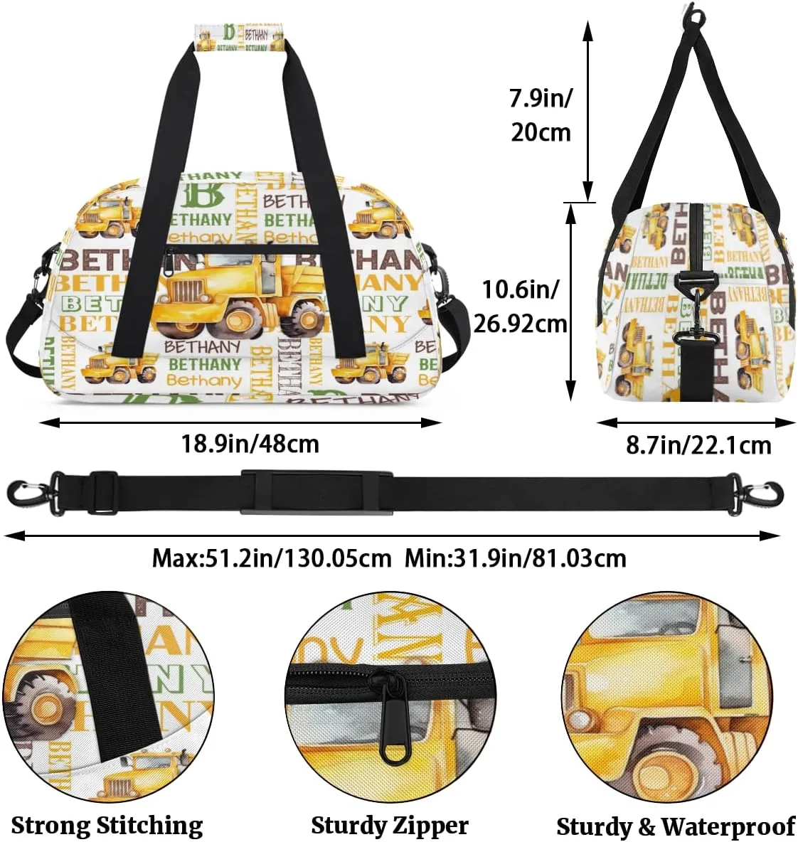 Personalized Mon-Ster Truck Sports Duffel Bag for Women Men, Custom Travel Gym Bags Birthday Gifts with Name, Mon-Ster Truck Overnight Weekender Bag