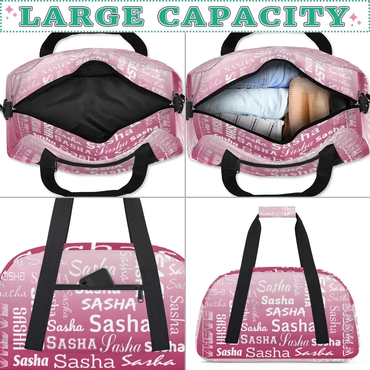 Personalized Name Dance Gymnastics Bags, Custom Duffel Bag Cheer Bags, Custom Sport Duffel Gym Bags Dark Pink Gradient Travel Weekender Bags