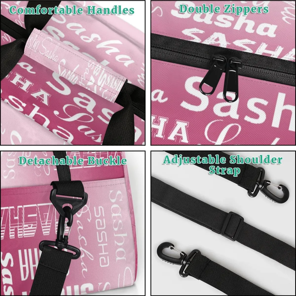 Personalized Name Dance Gymnastics Bags, Custom Duffel Bag Cheer Bags, Custom Sport Duffel Gym Bags Dark Pink Gradient Travel Weekender Bags