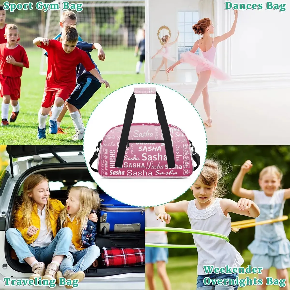 Personalized Name Dance Gymnastics Bags, Custom Duffel Bag Cheer Bags, Custom Sport Duffel Gym Bags Dark Pink Gradient Travel Weekender Bags