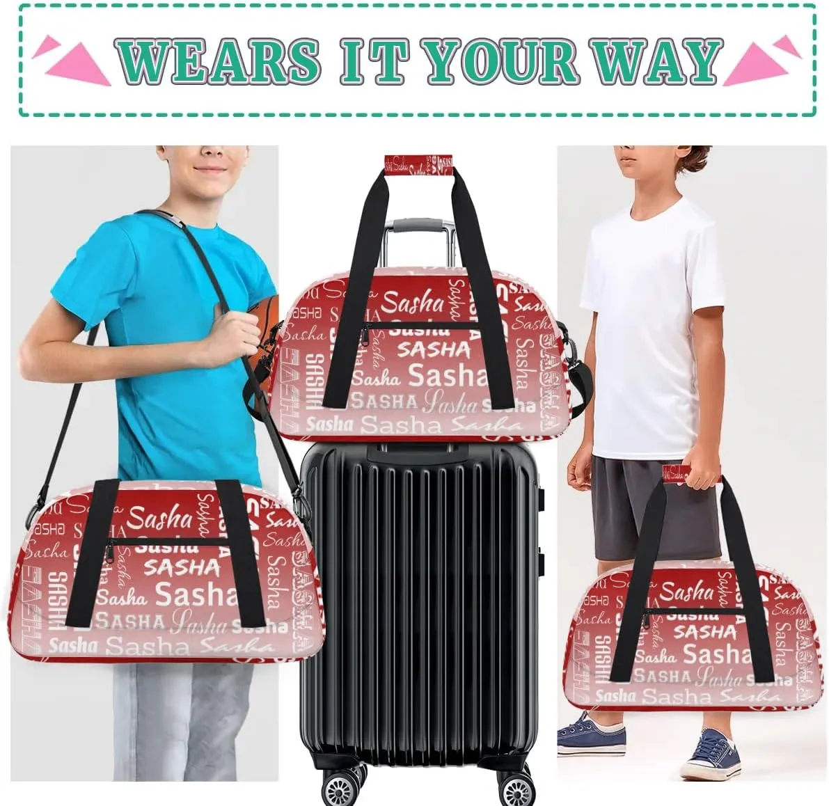 Personalized Name Dance Gymnastics Bags, Custom Duffel Bag Cheer Bags, Custom Sport Duffel Gym Bags Deep Red Gradient Travel Weekender Bags