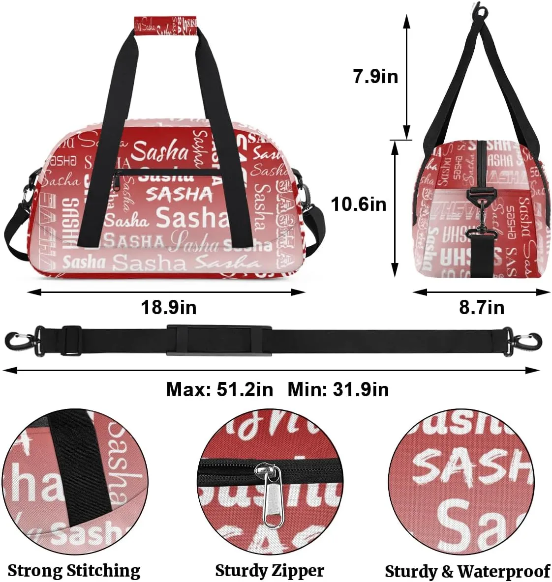 Personalized Name Dance Gymnastics Bags, Custom Duffel Bag Cheer Bags, Custom Sport Duffel Gym Bags Deep Red Gradient Travel Weekender Bags