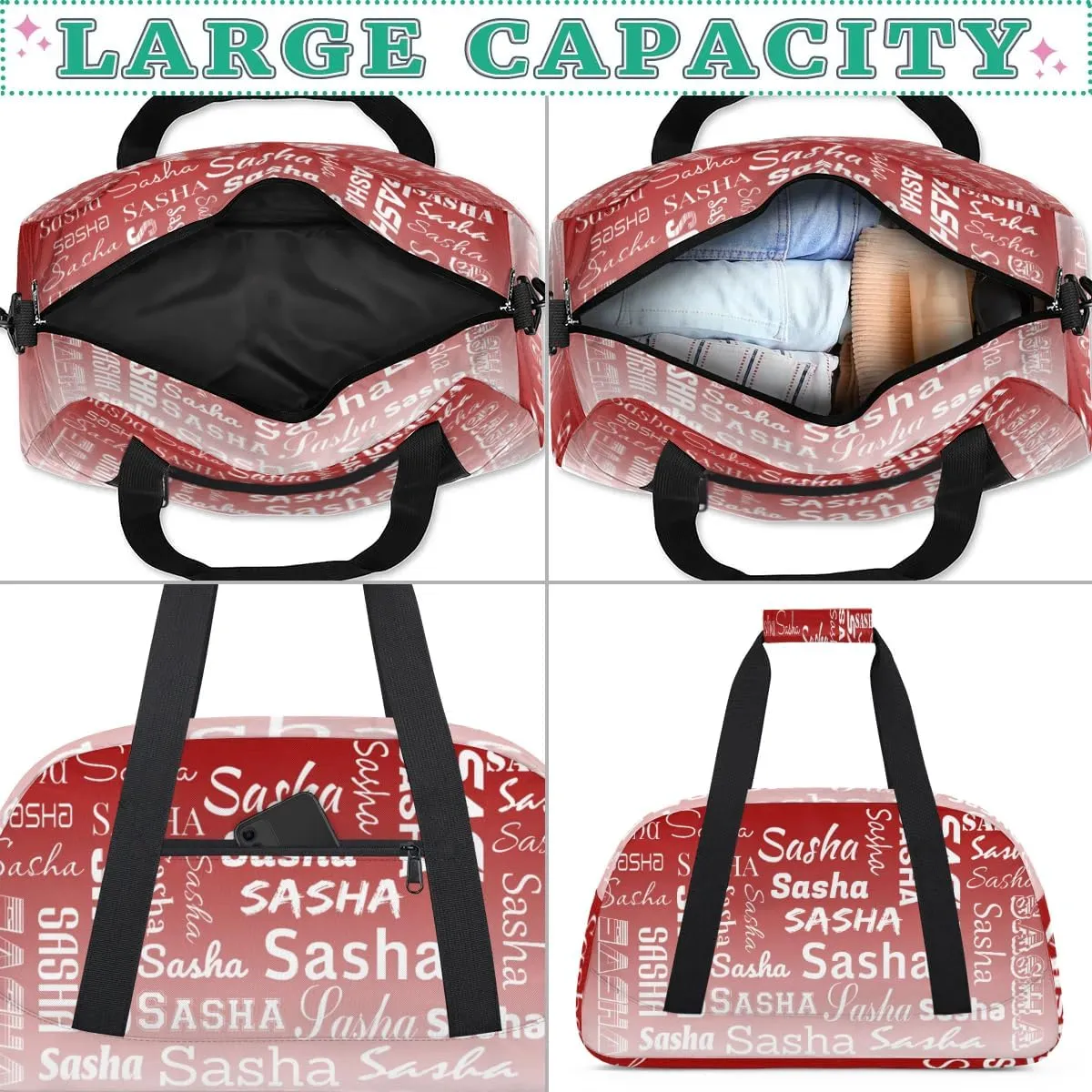 Personalized Name Dance Gymnastics Bags, Custom Duffel Bag Cheer Bags, Custom Sport Duffel Gym Bags Deep Red Gradient Travel Weekender Bags