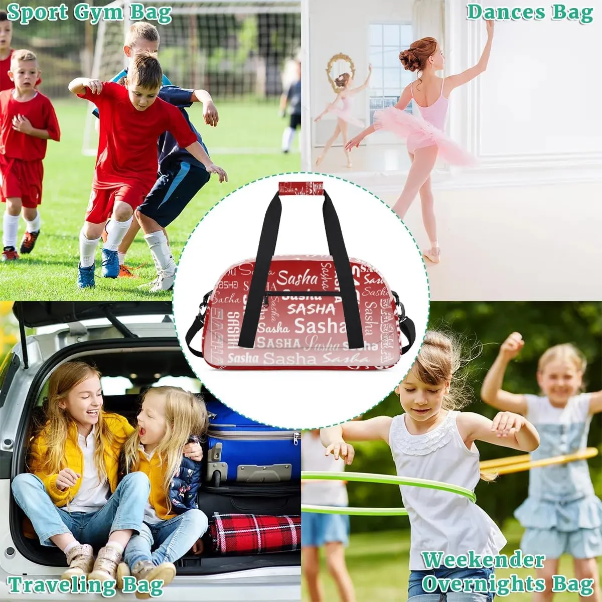 Personalized Name Dance Gymnastics Bags, Custom Duffel Bag Cheer Bags, Custom Sport Duffel Gym Bags Deep Red Gradient Travel Weekender Bags